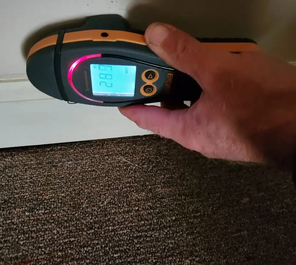 Moisture detection at baseboard during Storm Damage Restoration in Forest Hills